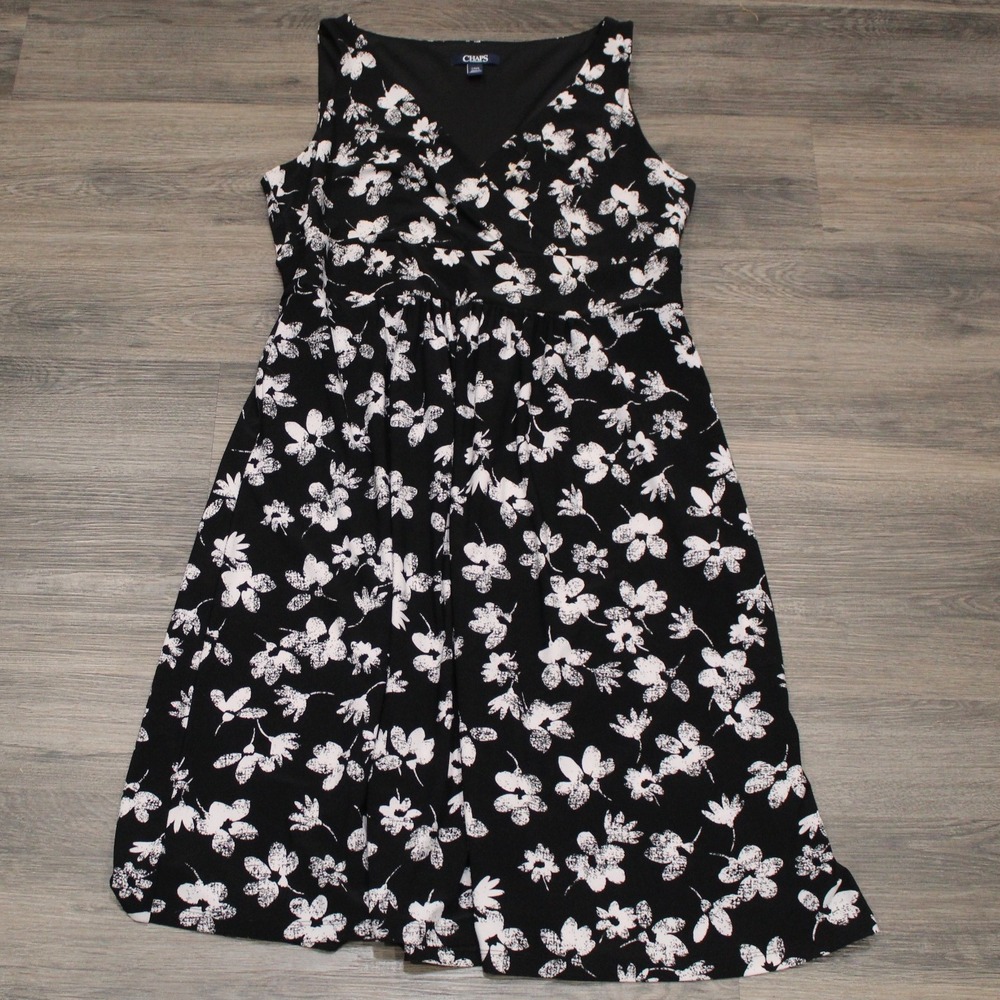 Chaps Black Floral Sleeveless Dress‎ Summer Casual Lightweight - L